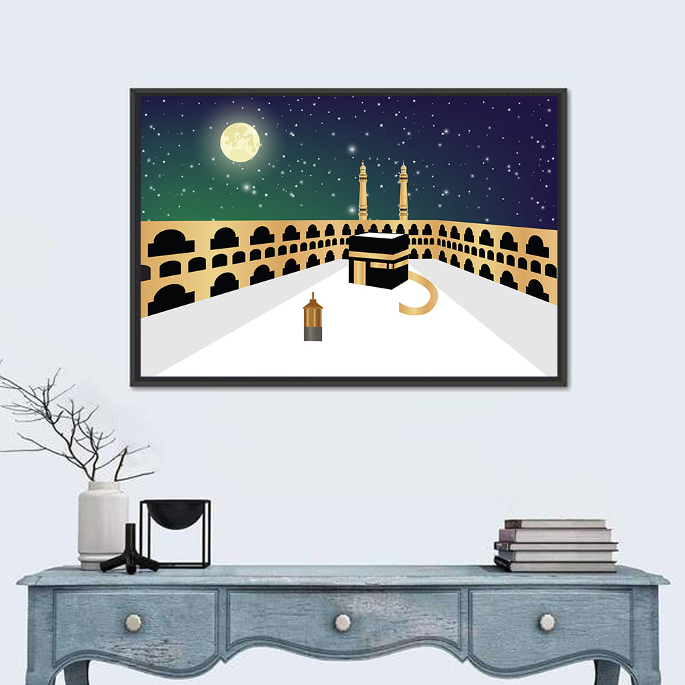 Kaaba Night Illustration Wall Art in a room, landscape