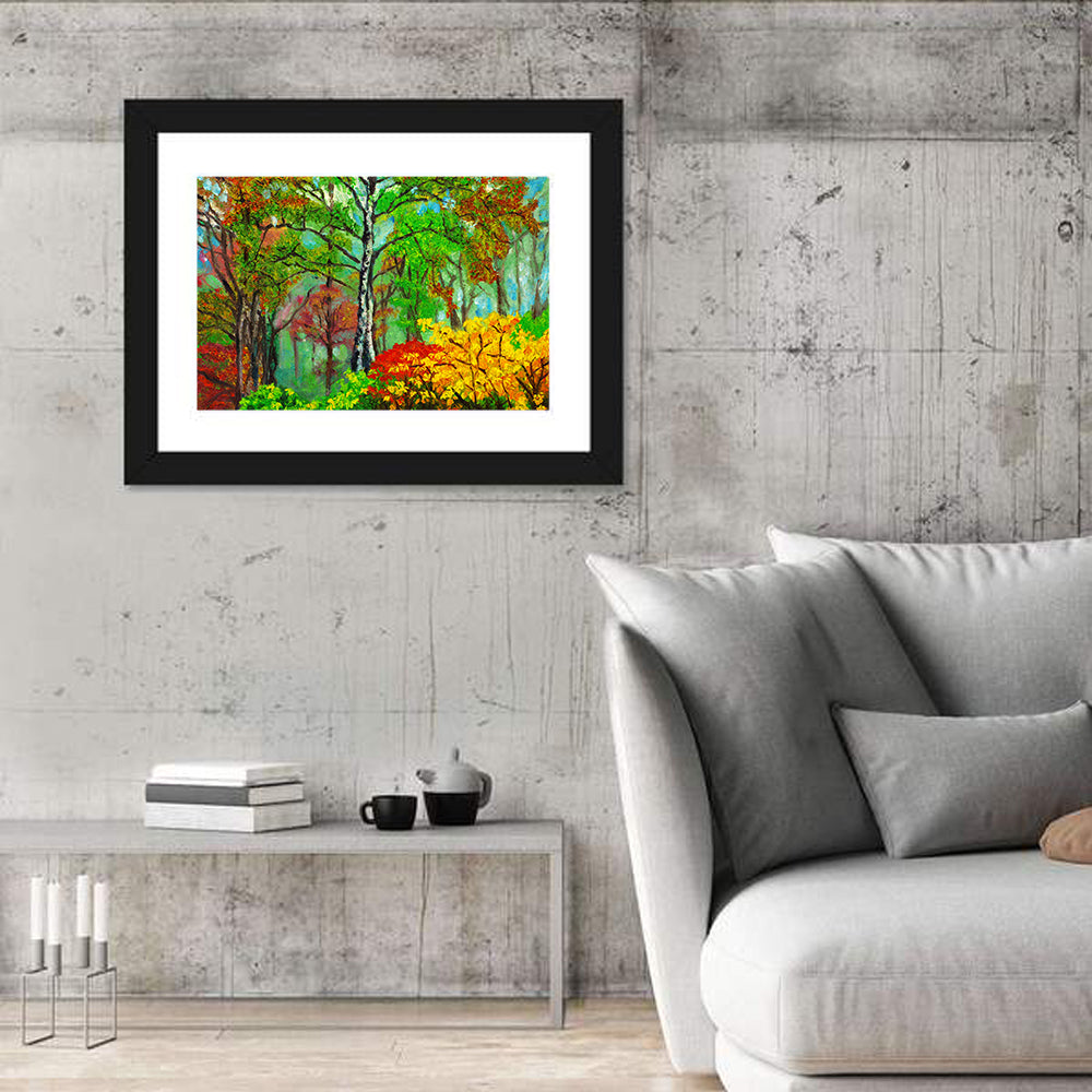 Vibrant Birch Forest Illustration Wall Art
