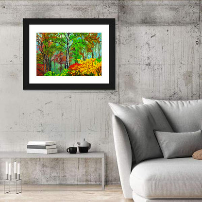 Vibrant Birch Forest Illustration Wall Art