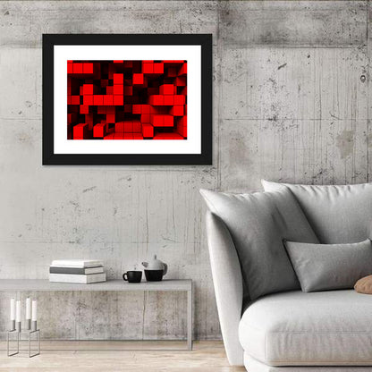 Crimson Cubes Geometric Pattern Wall Art
