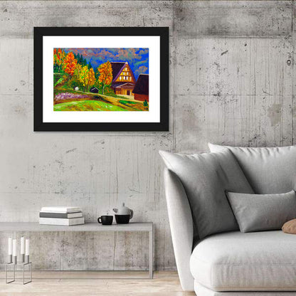Thatched Cottage Autumn Illustration Wall Art