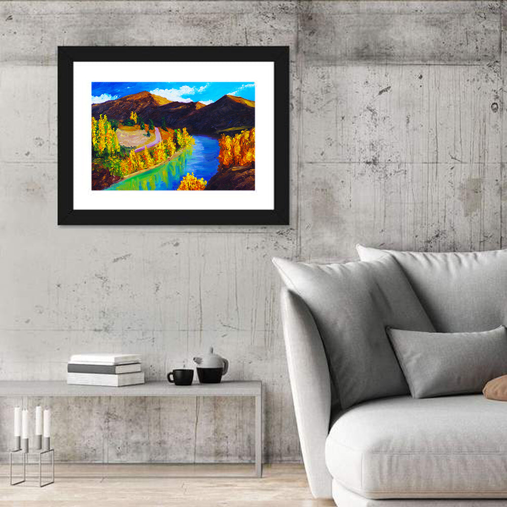Autumn River Bend in the Mountains Wall Art