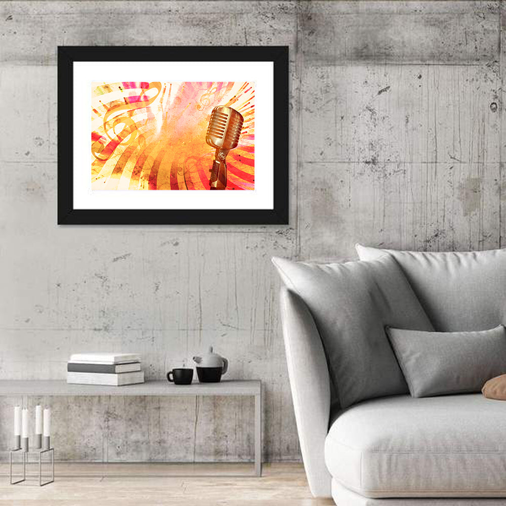Vintage Microphone Orange Burst Wall Art