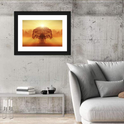 Golden Haze Tree at Sunset Wall Art