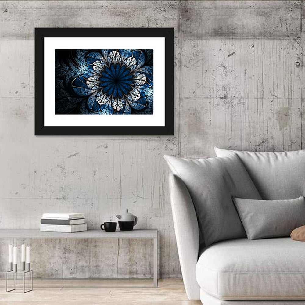 Blue Fractal Flower Wall Art