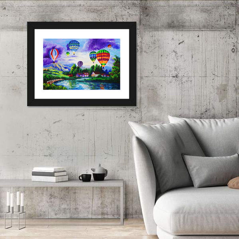Vibrant Hot Air Balloons Over Lake Wall Art