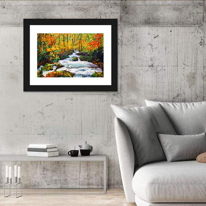 Autumn Forest Stream with Rapids Wall Art