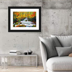 Autumn Forest Stream Illustration Wall Art