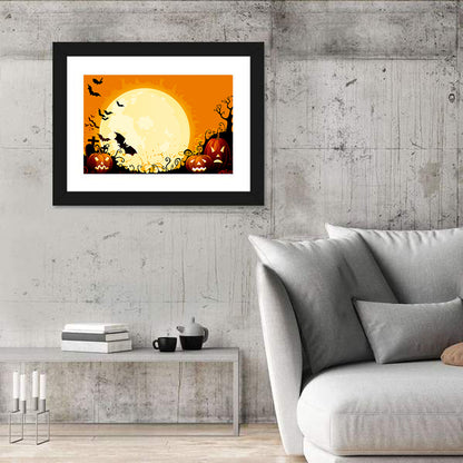 Full Moon Halloween Illustration Wall Art