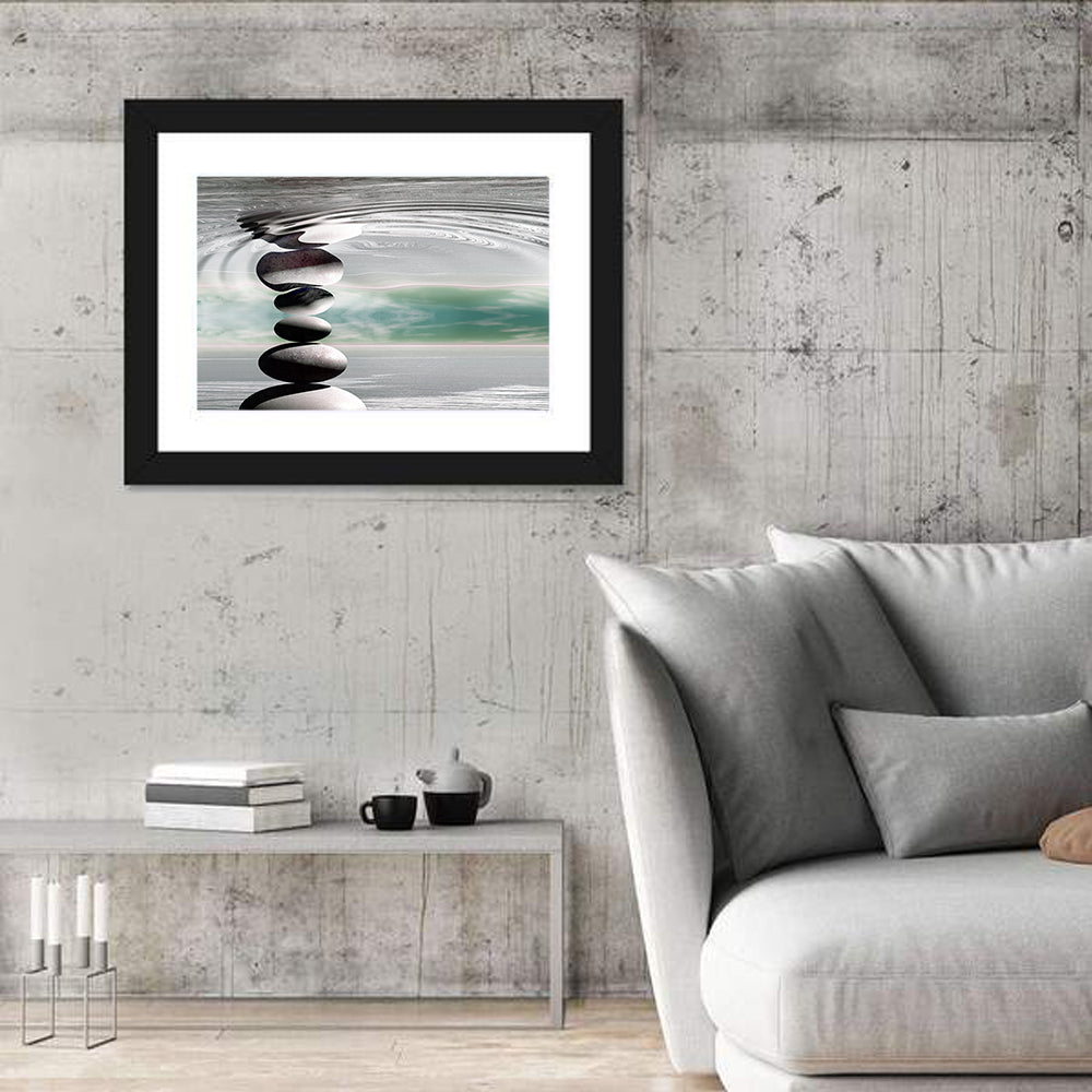 Zen Stones Reflection Wall Art in a room, landscape