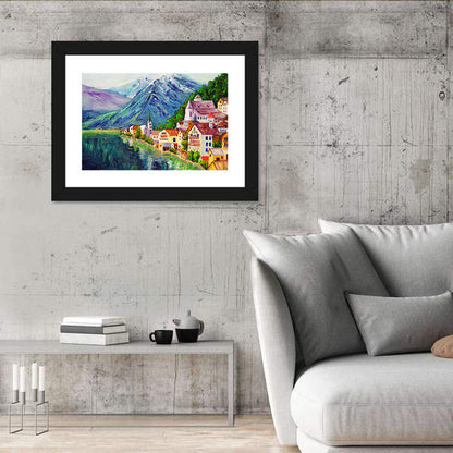 Hallstatt Lakeside Village Illustration Wall Art