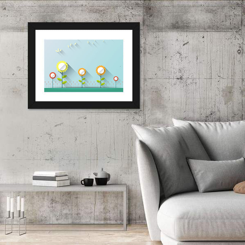 Layered Paper Flowers Illustration Wall Art in a room, landscape