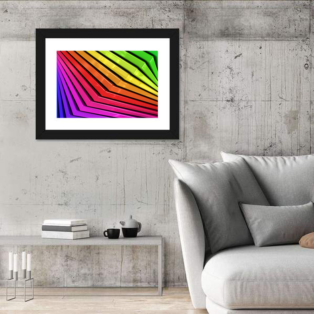 V-shape Rainbow Abstract Wall Art in a room, landscape