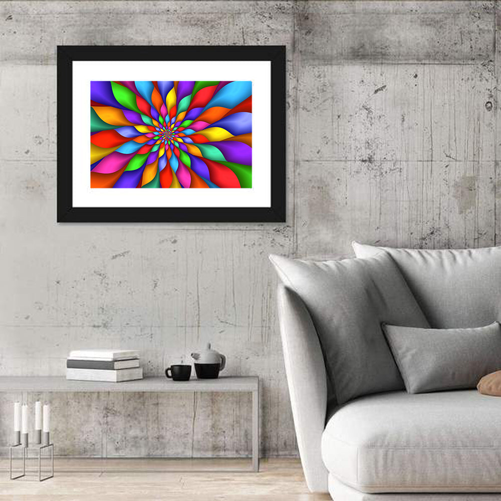 Spiral Rainbow Petals Wall Art in a room, landscape