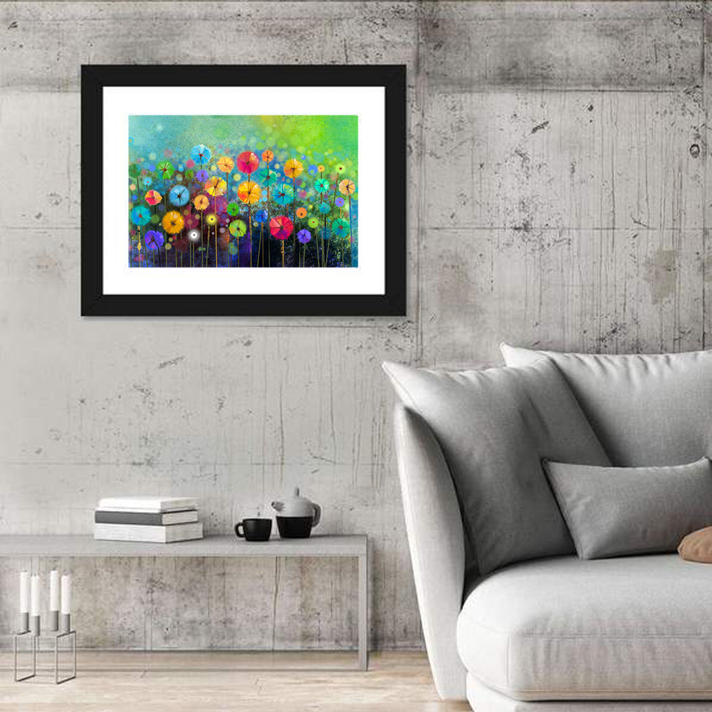 Dreamy Wildflower Watercolor Wall Art in a room, landscape