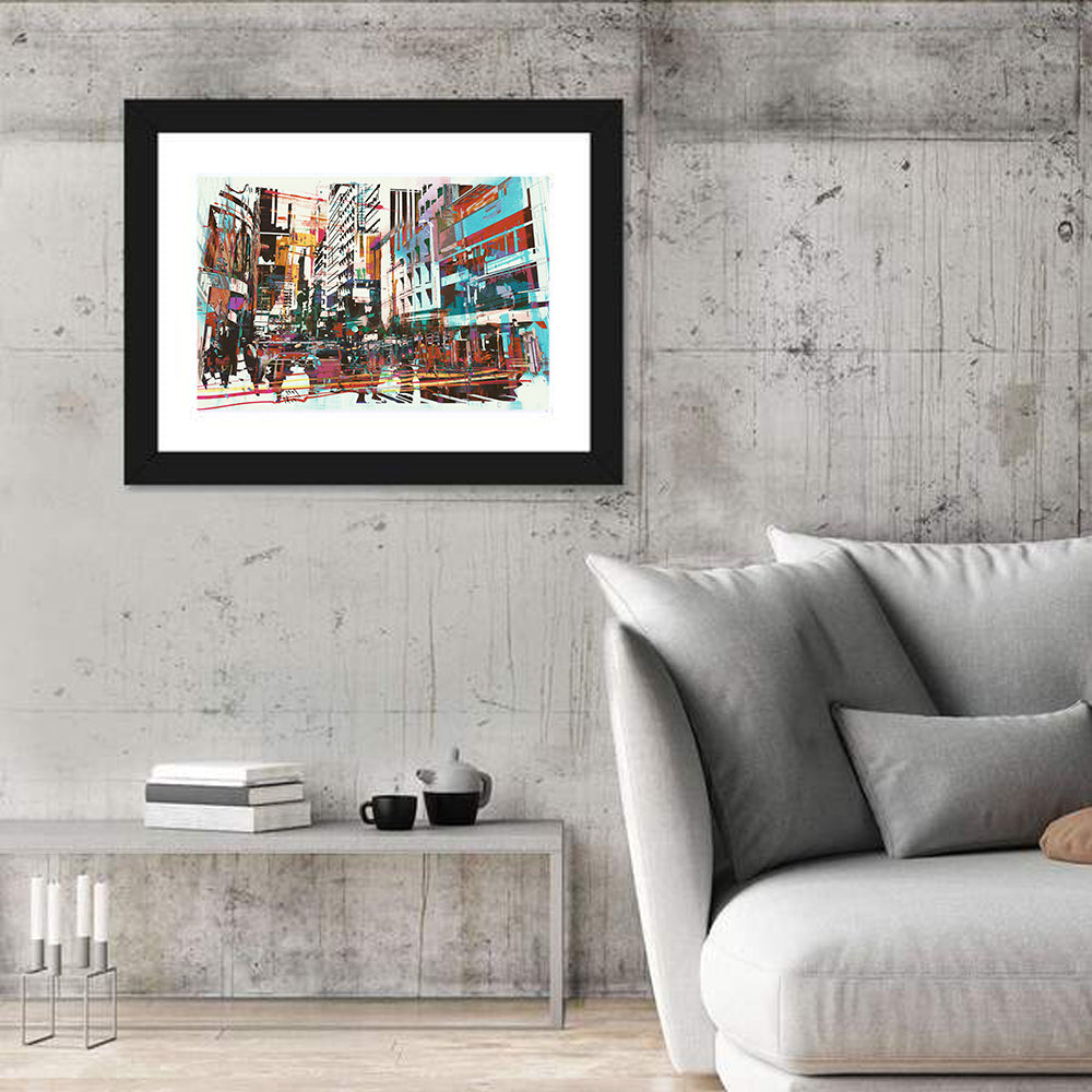 Blurred City Street Illustration Wall Art