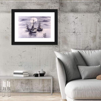 Moonlit Harbor Sailboats Wall Art