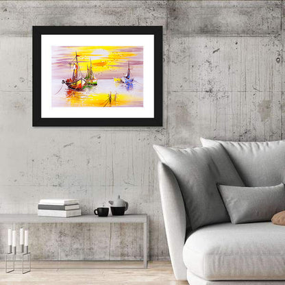 Three Sailboats at Sunset Wall Art