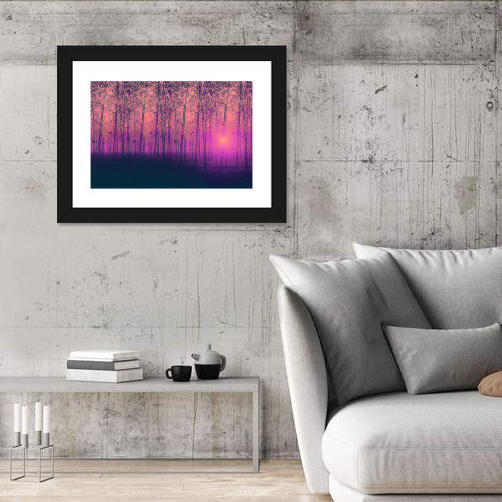 Foggy Poplar Grove Wall Art in a room, landscape