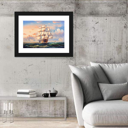 Tall Ship at Golden Sunset Wall Art