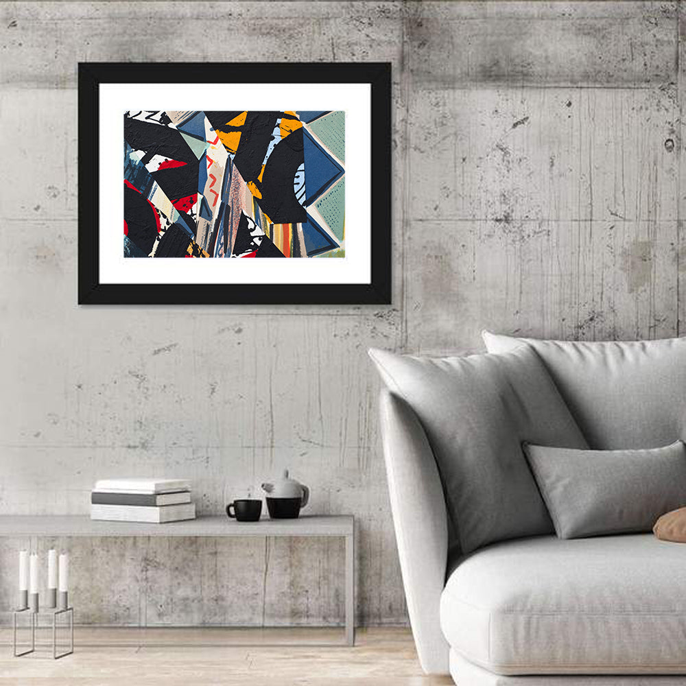 Textured Geometric Paper Collage Wall Art in a room, landscape