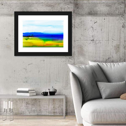Watercolor Field with Mountains Wall Art