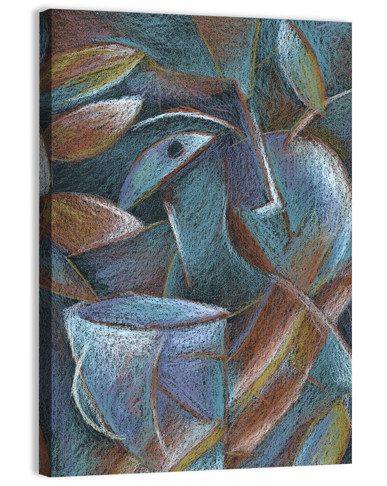 Cubist Pastel Cup and Leaves Wall Art, canvas print, portrait