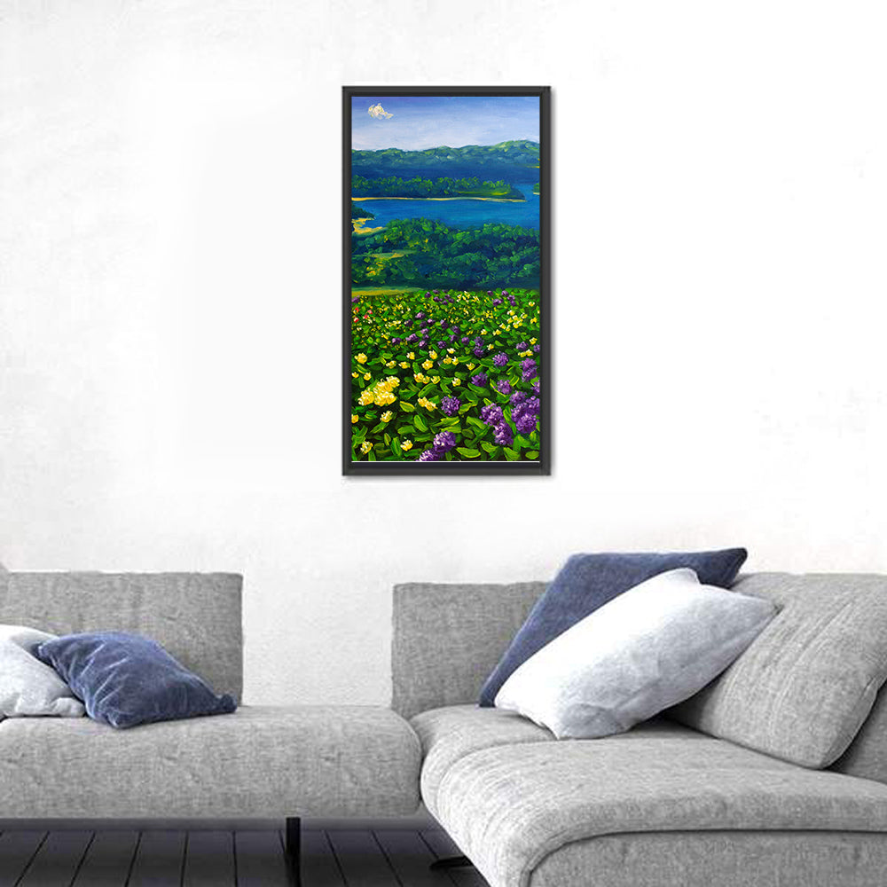 Flower Field by Mountain Lake Wall Art