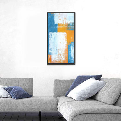 Layered Blue and Orange Rectangles Wall Art