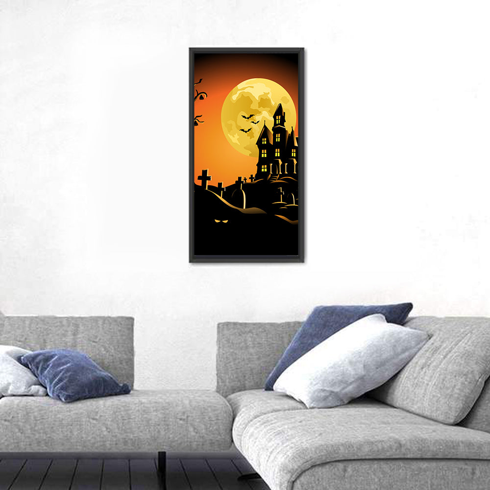 Haunted House Under Full Moon Wall Art