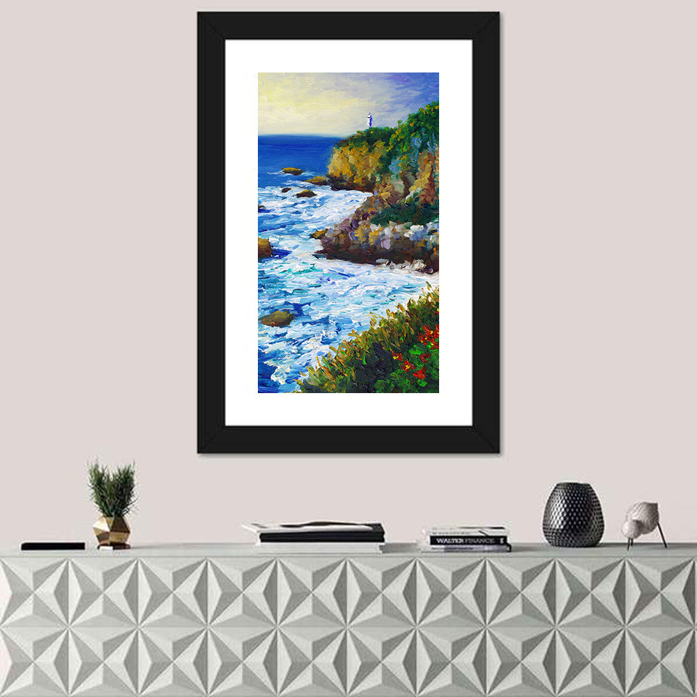 Cliffside Lighthouse Illustration Wall Art