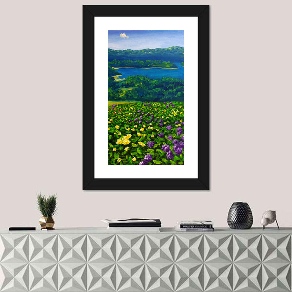 Flower Field by Mountain Lake Wall Art