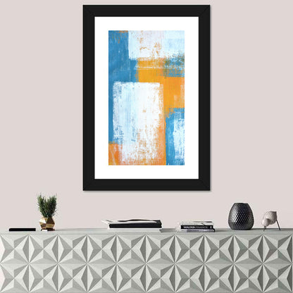 Layered Blue and Orange Rectangles Wall Art