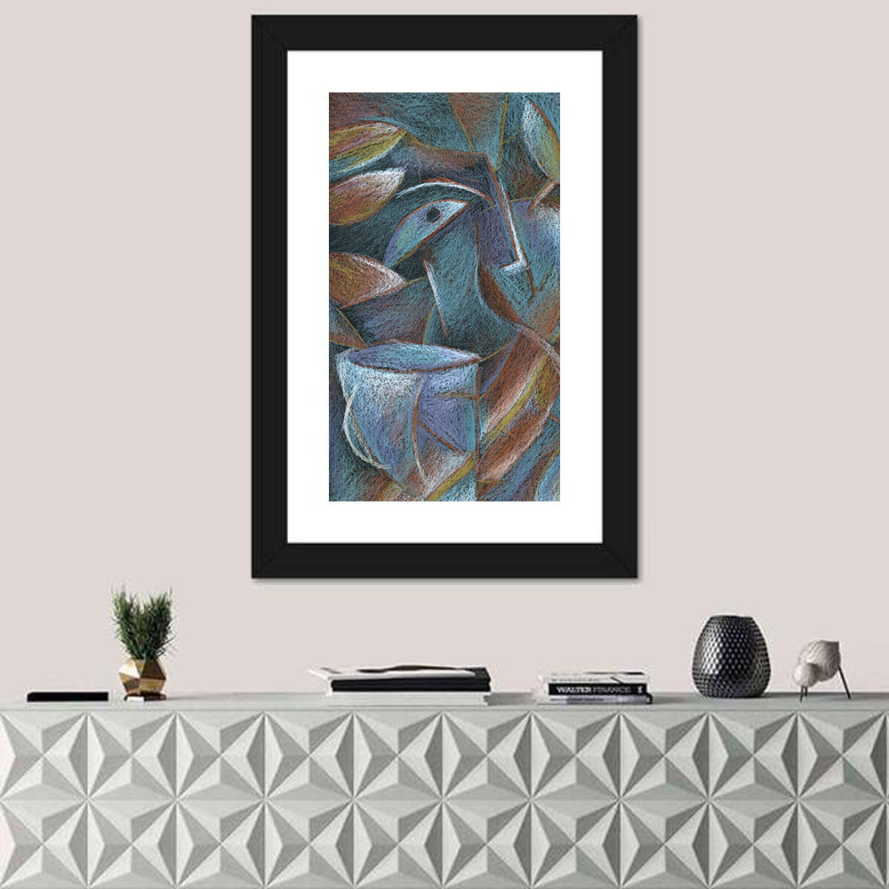 Cubist Pastel Cup and Leaves Wall Art