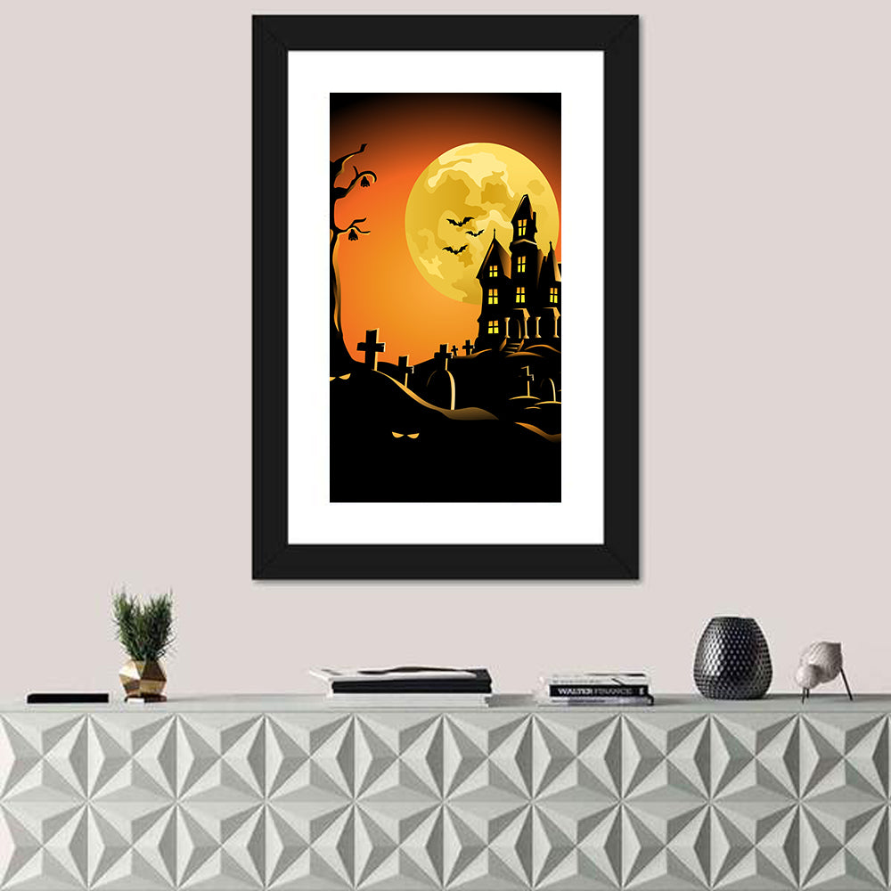 Haunted House Under Full Moon Wall Art