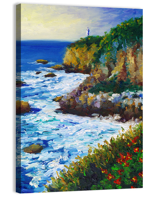 Cliffside Lighthouse Illustration Wall Art