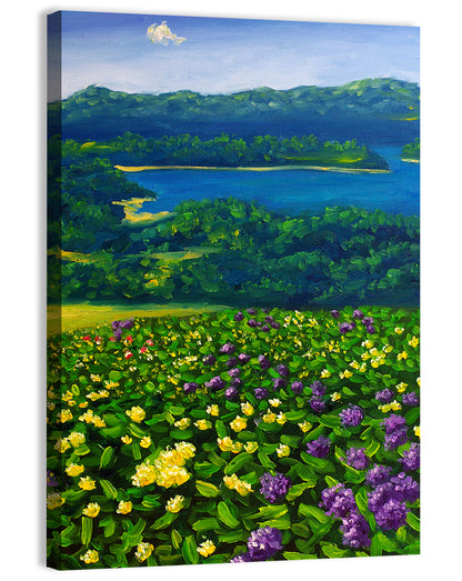 Flower Field by Mountain Lake Wall Art