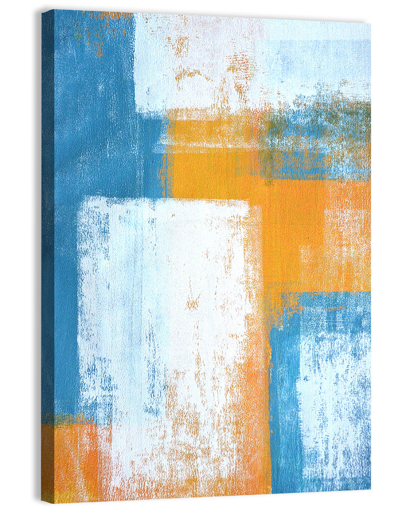 Layered Blue and Orange Rectangles Wall Art, canvas print, portrait