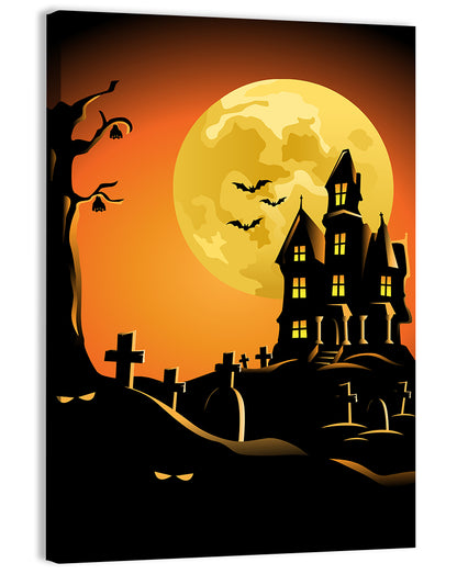 Haunted House Under Full Moon Wall Art