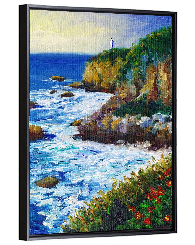 Cliffside Lighthouse Illustration Wall Art