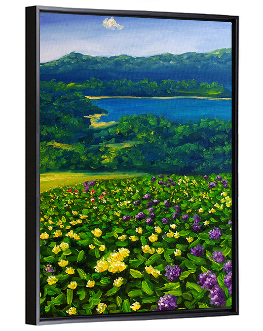 Flower Field by Mountain Lake Wall Art