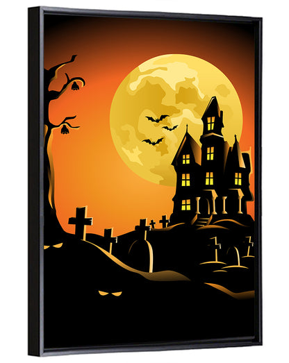 Haunted House Under Full Moon Wall Art