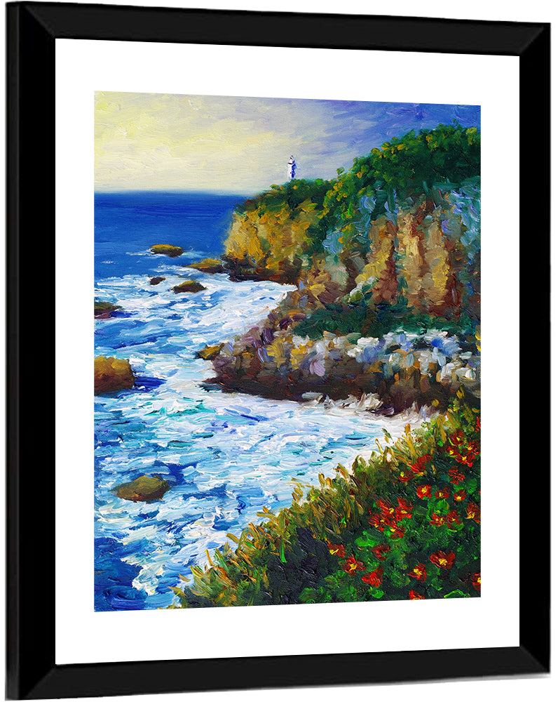 Cliffside Lighthouse Illustration Wall Art
