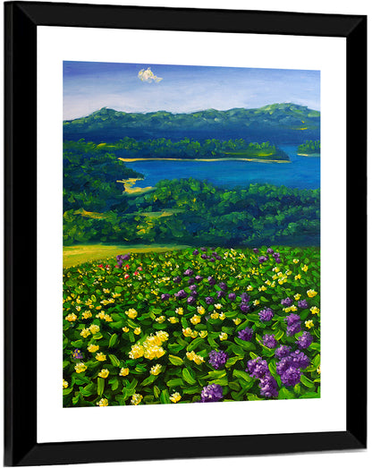 Flower Field by Mountain Lake Wall Art