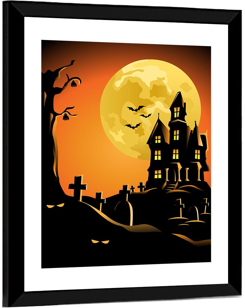 Haunted House Under Full Moon Wall Art