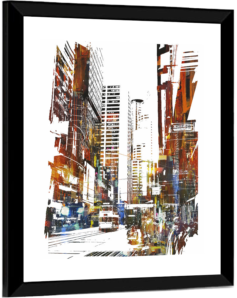 Urban Street with Double-decker Bus Wall Art
