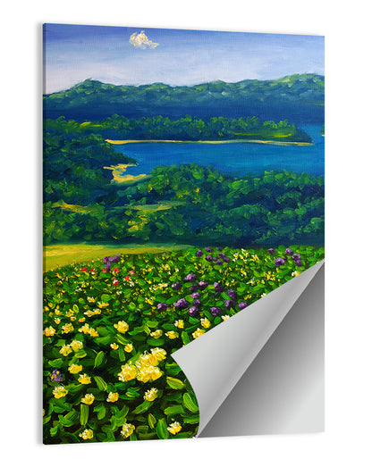 Flower Field by Mountain Lake Wall Art