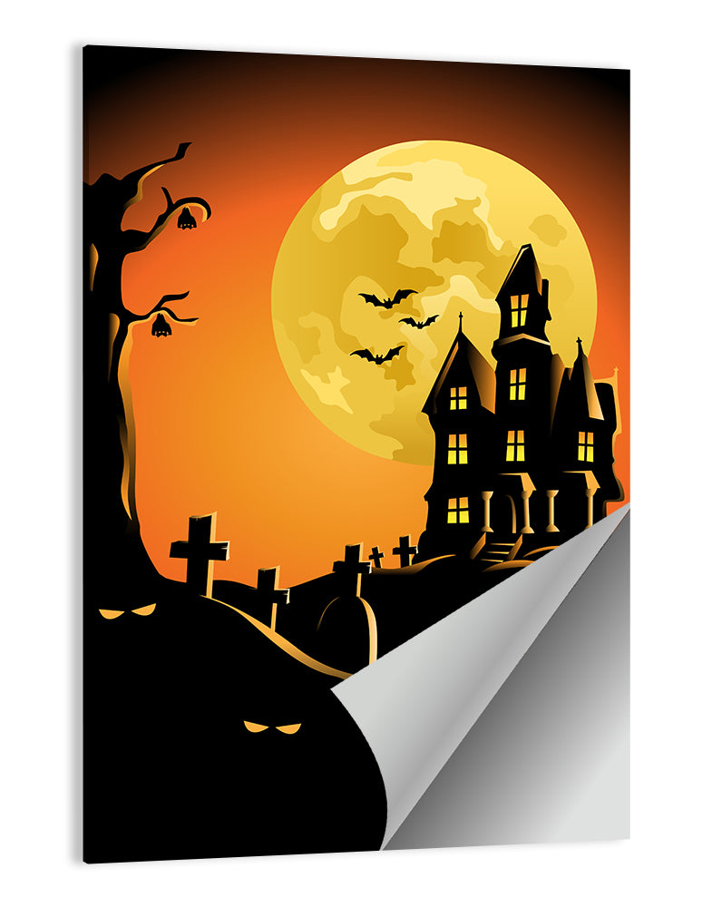 Haunted House Under Full Moon Wall Art
