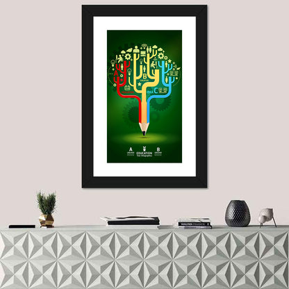 Pencil Tree Infographic Illustration Wall Art
