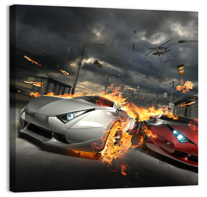 Urban Racing Game Illustration Wall Art